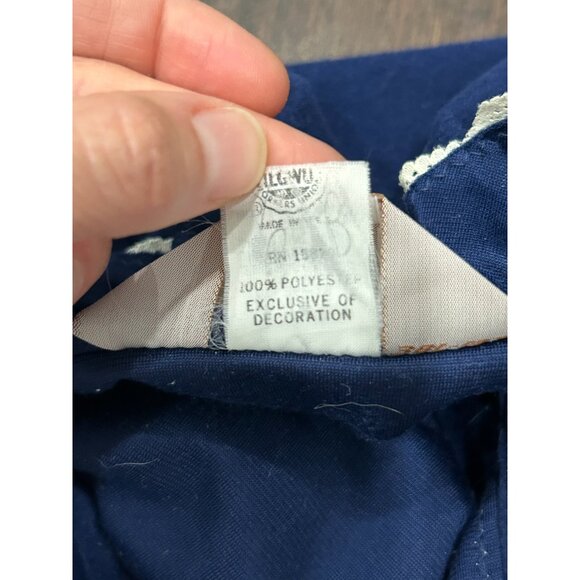 Vintage Navy Blue Ultra Plush Long Nightgown White Lace Details Ruffle Trim Sz M - Picture 8 of 10